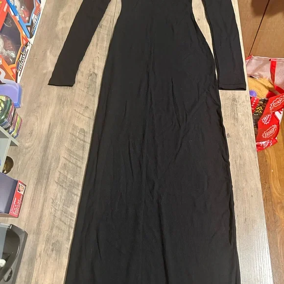 NWT SKIMS Black soft lounge mock turtleneck sleeve dress - Picture 3 of 8